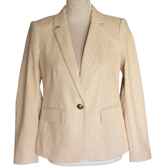 Fall Classic Jacket LOFT Camel Herringbone Blazer with Elbow Patches Sz 4P - Picture 2 of 12